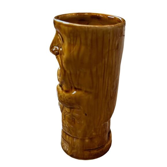 Chiki Tiki Cup Glass Bud Vase 12 oz Hawaiian Sanibel Island Souvenir Brown Face - Picture 6 of 7